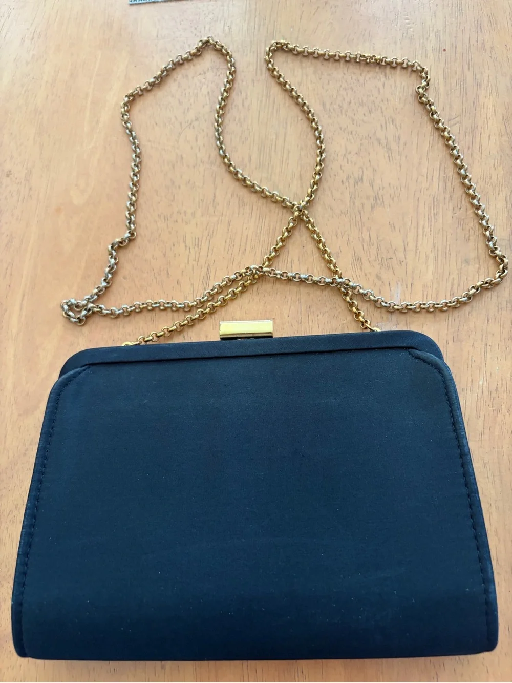 Elegant Black Pure Silk Gold Chain Strap Evening Bag